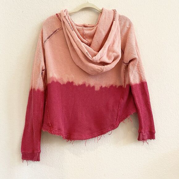 Free People We The Free Distressed Hoodie Pink Frayed Beachy Small 100% Cotton - Picture 9 of 9